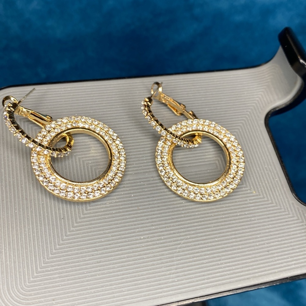 Gold and rhinestone hoop earrings - Picture 3 of 6
